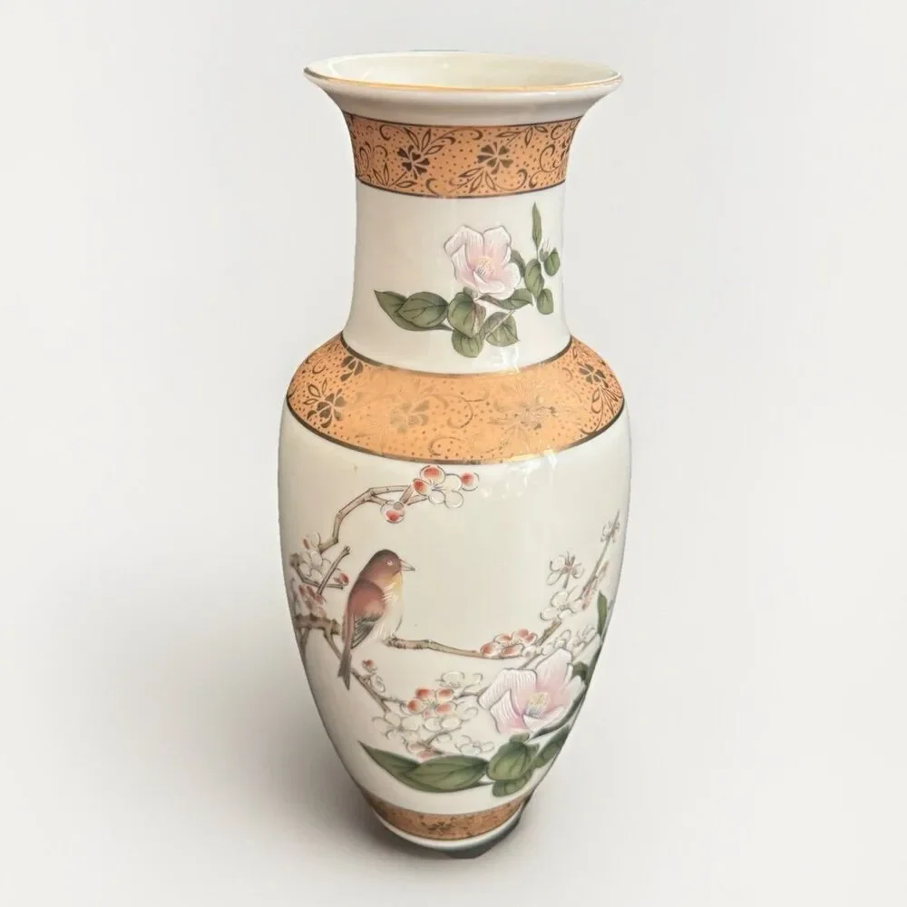Vintage Yamaji Japanese Porcelain Vase - Pink Floral & Gold Moriage - 10.5